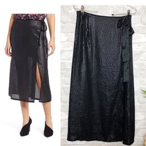 NWT Something Navy at Nordstrom Black Sequin Midi Skirt S